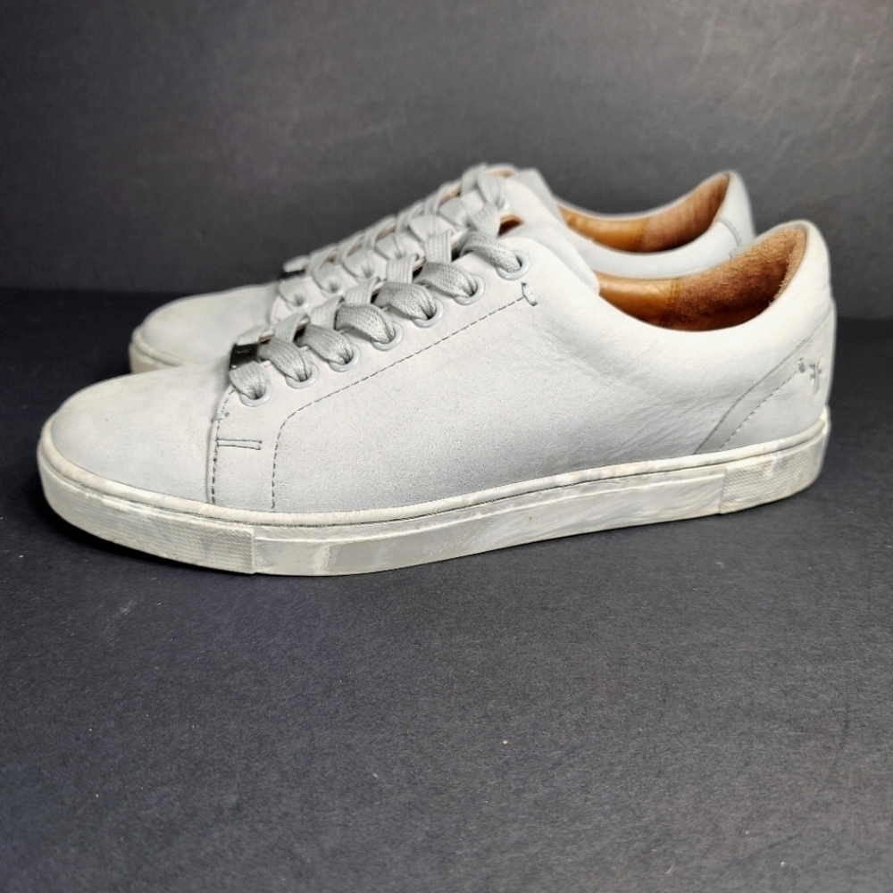 Frye Ivy Low Gray Leather Sneakers Casual Lace Up Camo Sole Women's Shoe Size 7M